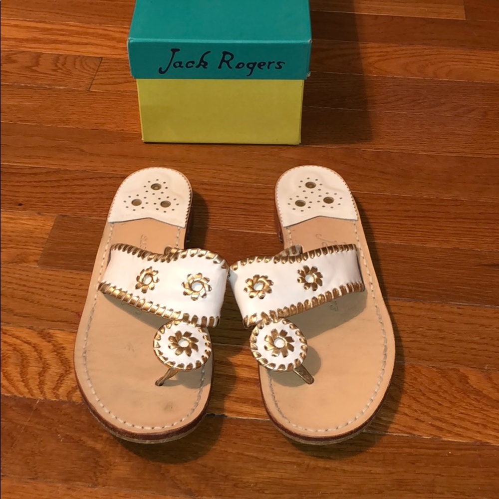 Jack Rogers Palm Beach Sandal White and Gold